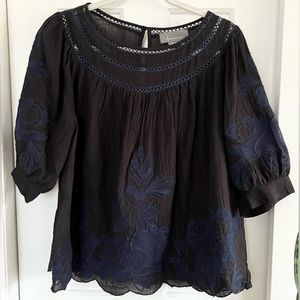 Anthropologie Flower Embroidered Peasant Top Size 14P